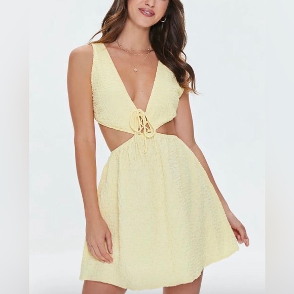 Forever 21 Dresses & Skirts - NWT Yellow Cutout Lace-Up Mini Dress Size L